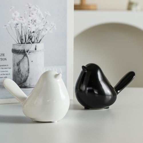Ceramic Bird Figurines Set of 2 - Chubby Gold Statues for Home Decor