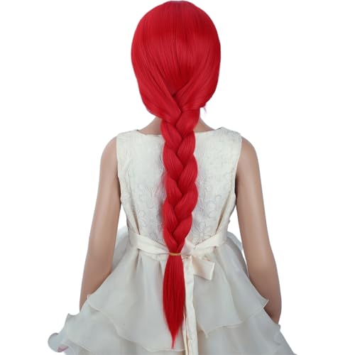 WTHCOS Red Kids Long Braid Costume Wig Heat-Resistant Synthetic Cosplay Hair
