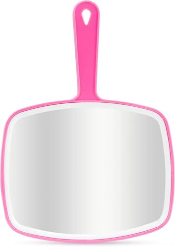 Portable Handheld Mirror with Hanging Hole - 10.4" x 7.4" Pink