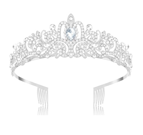 Silver Crown Princess Tiara with Crystals - Elegant Headband for Women & Girls