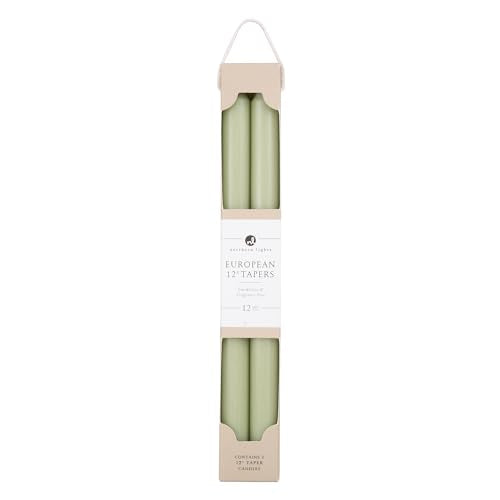 Sage Green Taper Candles - 12" 2-Pack, Smokeless & Dripless
