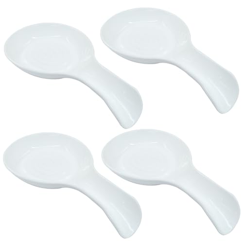 Cionyce White Plastic Spoon Rest Set - 4 Pack Kitchen Utensil Holder