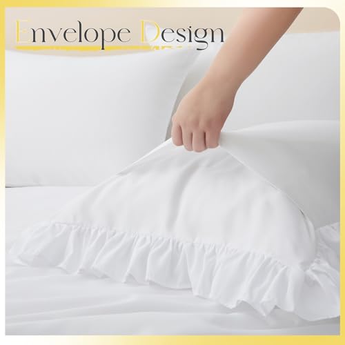 White Ruffle Euro Pillow Shams - 26" x 26" Soft Microfiber Covers (Set of 2)