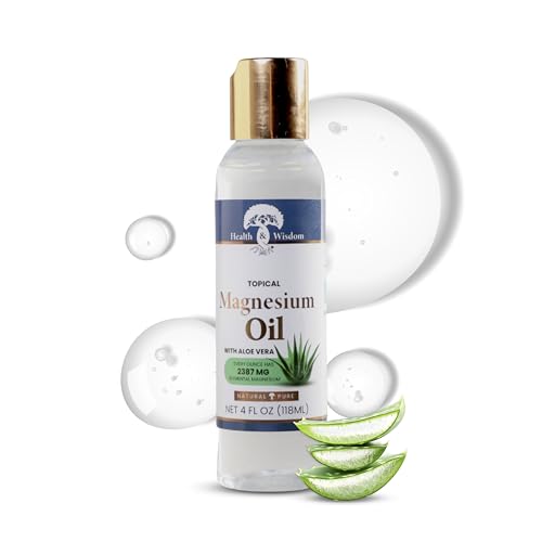 Health & Wisdom Magnesium Oil with Aloe Vera - 4 Fl oz, Topical Muscle & Skin Relief