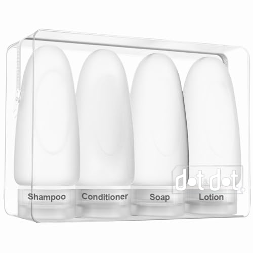 Dot&Dot 3oz All White Leak-Proof Travel Bottles Set of 4 TSA Approved Silicone Containers
