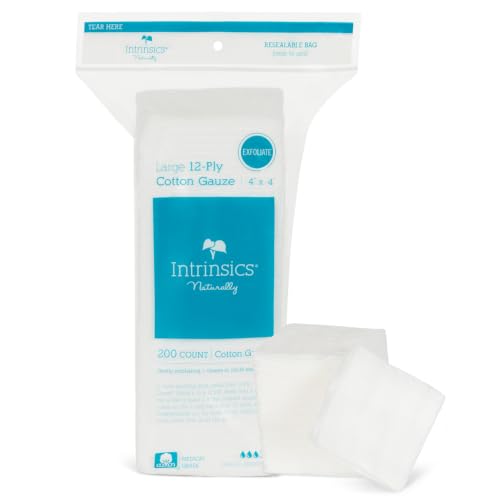 4x4 Inch Gauze Pads 200 Count - 12-Ply Cotton Wipes for Facial & Exfoliation