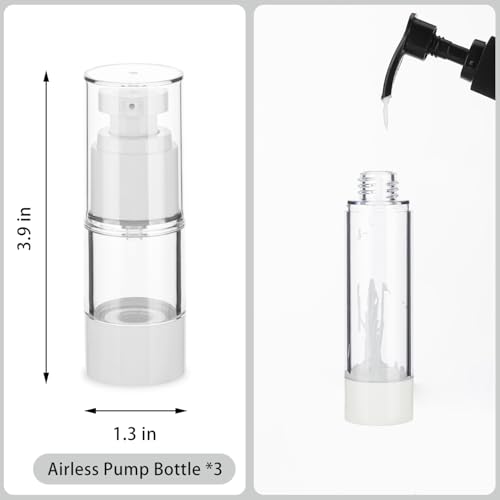 15ml Airless Pump Bottles - Travel Lotion Dispenser (3 Pack)