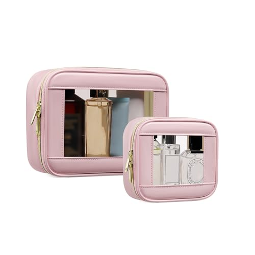 Pink 2-Piece Clear Makeup Bags Set - Waterproof TSA Approved