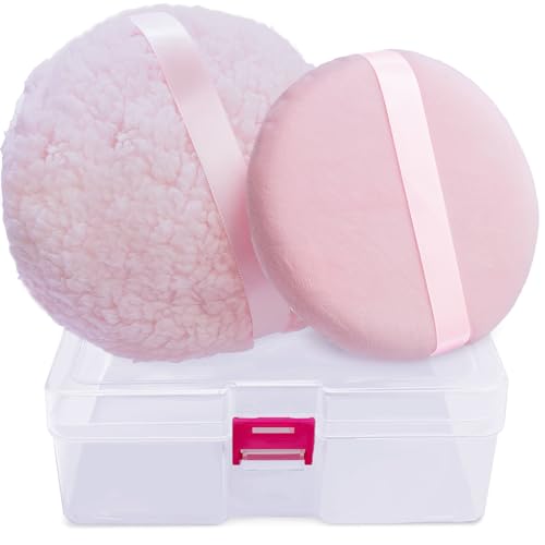 ABOLINE 3pcs 6" Body Powder Puffs with Container – Pink Variety