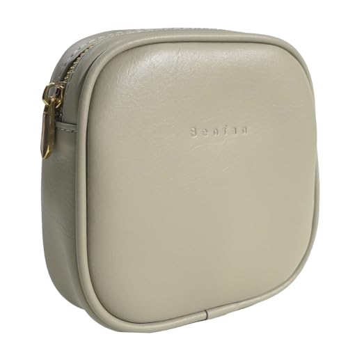 Benfan Leather Cosmetic Bag for Women Green Small - Waterproof Travel Makeup Organizer