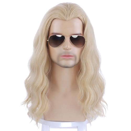 PATTNIUM Mixed Blonde Long Wavy Wigs for Men Cosplay Halloween Costume Party