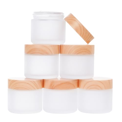 6Pcs Clear Glass Lotion Cream Jars, 60ml Refillable Containers