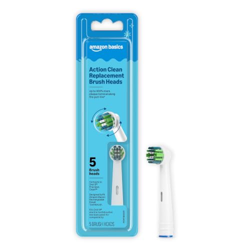 Amazon Basics 5 Pack Electric Toothbrush Replacement Heads for Oral-B, White, (Fits Most Models Except iO)
