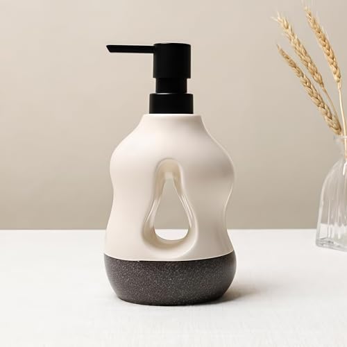 BosilunLife Ceramic Soap Dispenser - Beige & Black, 15oz