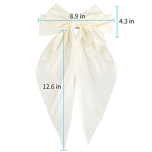 Atoden Large Silky Satin Hair Bows - Black & Beige 2Pcs Set