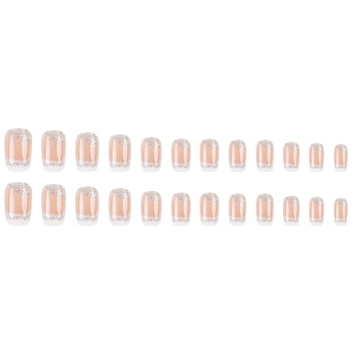 24pcs French Tip Press On Nails with Glitter - Medium Length
