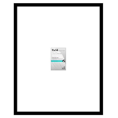 Americanflat 11x14 Slim Black Picture Frame with Mat - Shatter-Resistant Glass