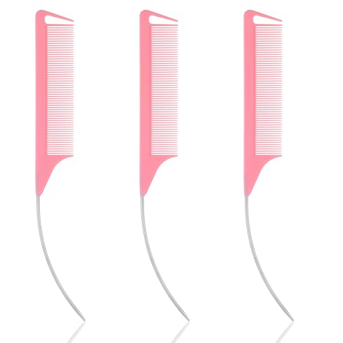 Mabor 3 Pcs Rat Tail Combs for Hair Styling - Curved Fine Tooth