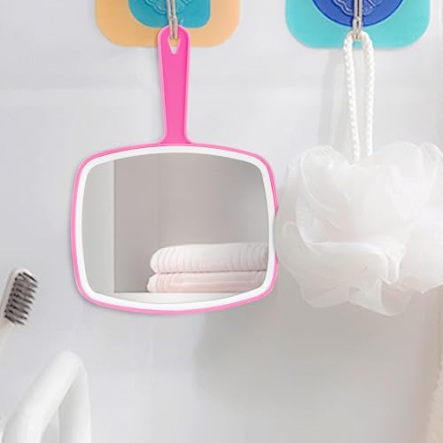 Portable Handheld Mirror with Hanging Hole - 10.4" x 7.4" Pink