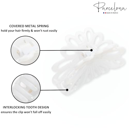 Parcelona 3" Celluloid Hair Claw - Blush Pink & White Set of 2
