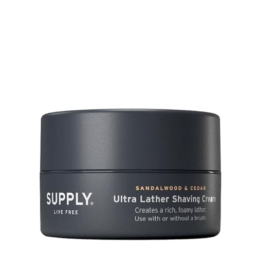 SUPPLY Ultra Lather Shaving Cream for Men ? Rich Cushion for Smoother Shave ? Helps Reduce Shave Irritation ? Sandalwood & Cedar ? 3.4 oz