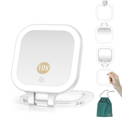 Mocado Compact Travel Makeup Mirror – 1X/10X Magnifying with Light
