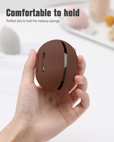 FERYES Brown Silicone Makeup Sponge Holder with Sponge - Travel Dry & Wet Case