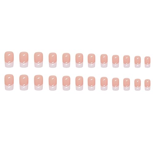 24PCS White French Tip Press-On Nails - Short Square Reusable Acrylic
