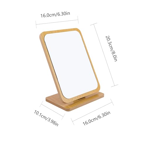 Vertical Wooden Rectangular Table Mirror with Stand - Adjustable Desktop Makeup Mirror