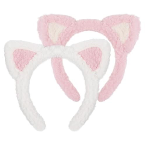 Huachi Plush Cat Ears Headband - 2 Pack for Makeup & Spa