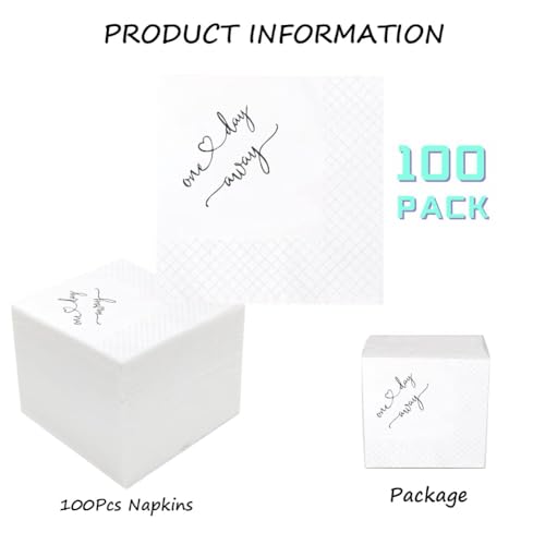 Geloar One Day Away Rehearsal Dinner Cocktail Napkins - 50 Pack, 2-Ply, 5x5 Inches