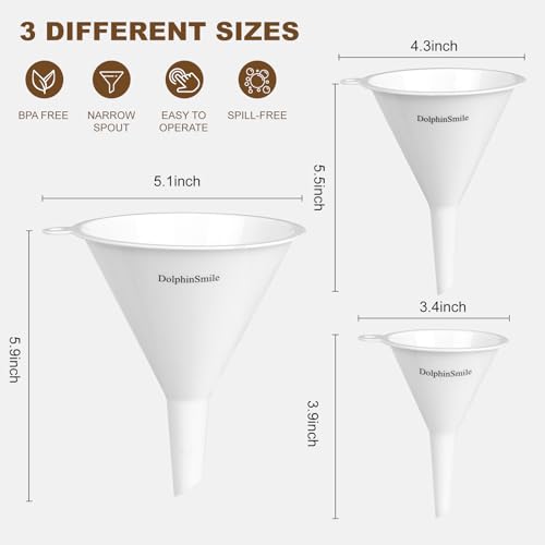 DolphinSmile Plastic Kitchen Funnel Set of 3 - Durable & Versatile