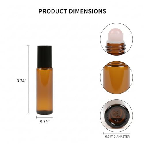 Pink Amber 10ml Refillable Essential Oil Roller Bottles with Jade Rollers - Leak-Proof Travel Set