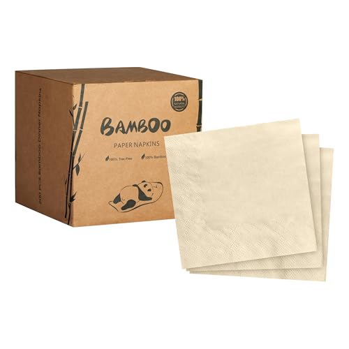 MORGIANA 200-Pack Bamboo Cocktail Napkins - 5x5 Inch Compostable