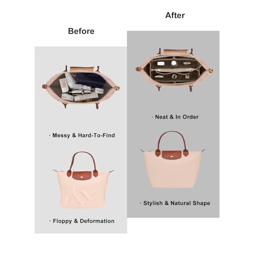 ZTUJO Purse Organizer Insert for Longchamp Le Pliage - Medium Beige