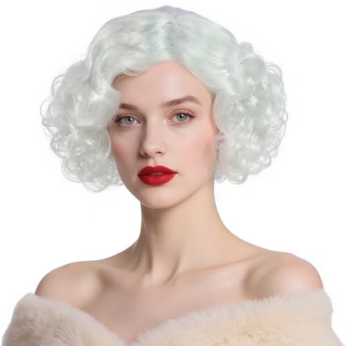ANOGOL Blonde 613 Short Curly White Wig Bob Wigs for Women - Platinum Blonde, Style Variation Blonde1