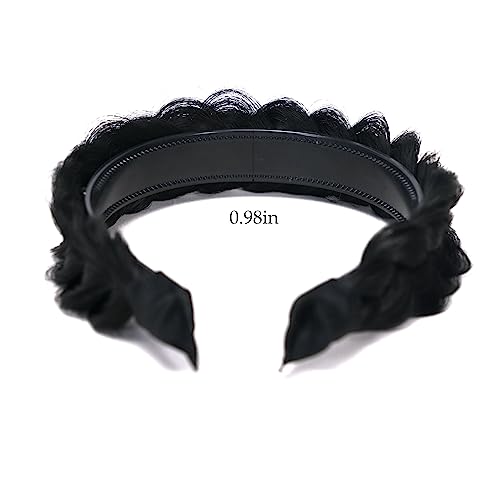 Black Braided Headband - Handmade Wide Braid Hair Hoop for Women