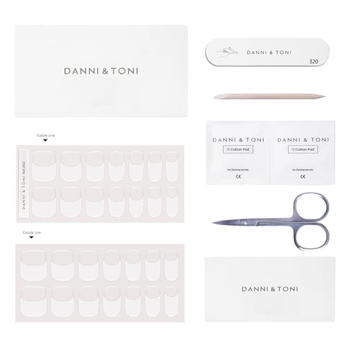 DANNI & TONI Semi Cured Gel Nail Strips French Crystal Frost White Tips 28 Pack