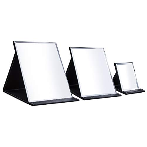 Portable PU Leather Folding Desktop Makeup Mirror with Adjustable Stand