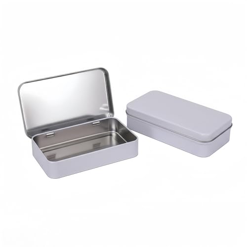 Large White Metal Storage Box with Hinged Lid - 2 Pcs, 5.9x3.5x1.2in
