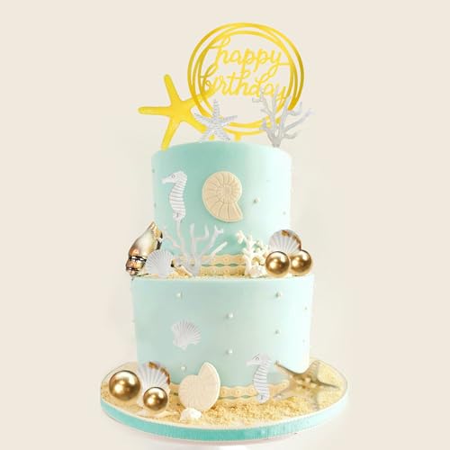 Beach-Themed Cake Toppers Set with Starfish, Seahorse & Coral
