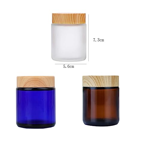 Blue Glass Cosmetic Jar Set 4 Pcs 100g Refillable Cream Containers with Wood Grain Lids