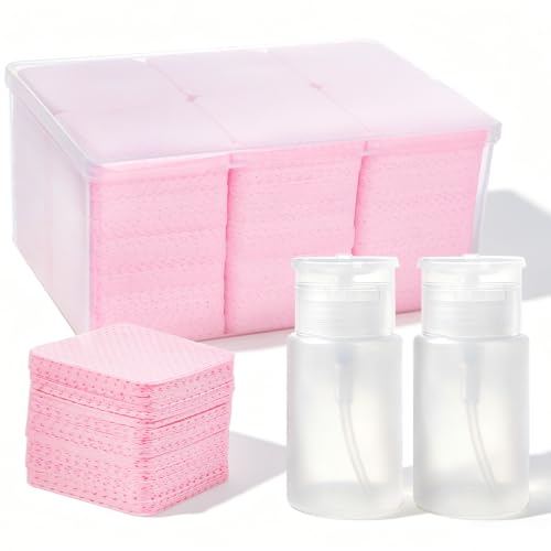 Pink & White MAYEEN 1200 Pack Lint-Free Nail Wipes & 2x 100ML Acetone Dispensers Travel Kit
