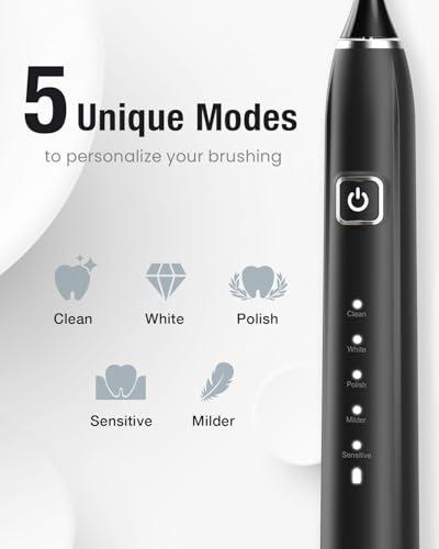 7AM2M Black Sonic Electric Toothbrush - 40,000 VPM, Type-C Charging
