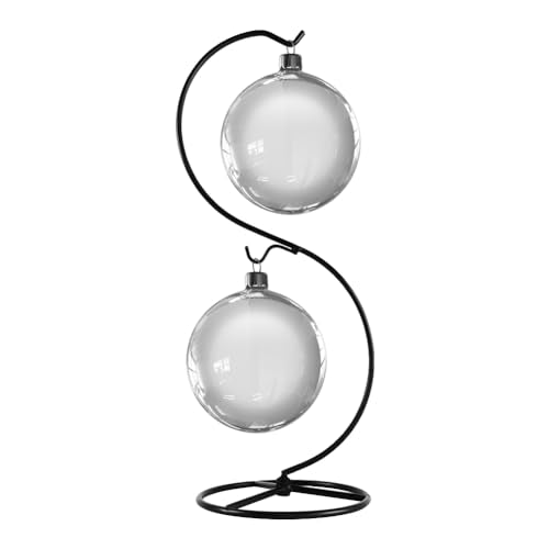 13-Inch Black Metal Ornament Display Stand with Two Hooks
