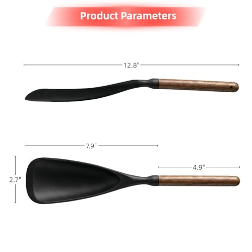 TOPAA 2-Pack Silicone Spoonula with Wooden Handle - BPA-Free, Heat Resistant Cooking Spoon for Nonstick Cookware