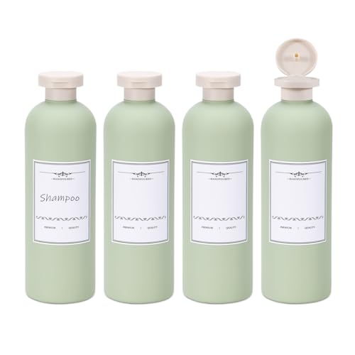 ASEVAT Green 13.5oz Refillable Travel Shampoo & Conditioner Bottles, 4 Pack