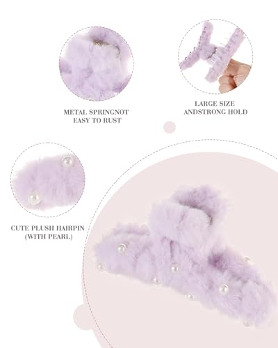 6PCS Large Fuzzy Claw Hair Clips for Thick Hair - Cute Bow Design