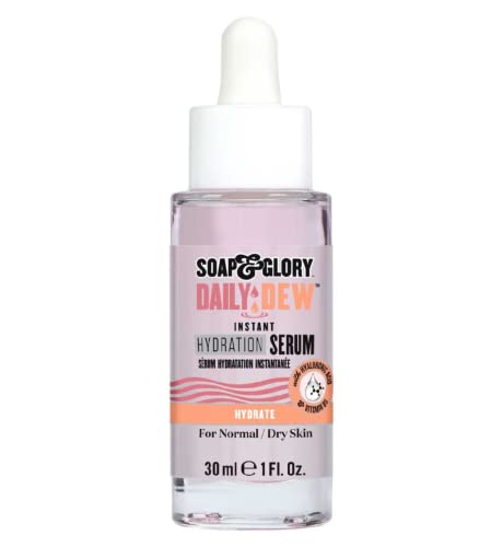 Soap & Glory Daily Dew Hydrating Face Serum with Hyaluronic Acid & Rosewater - Vegan Moisturizer for Dry Skin, 30ml