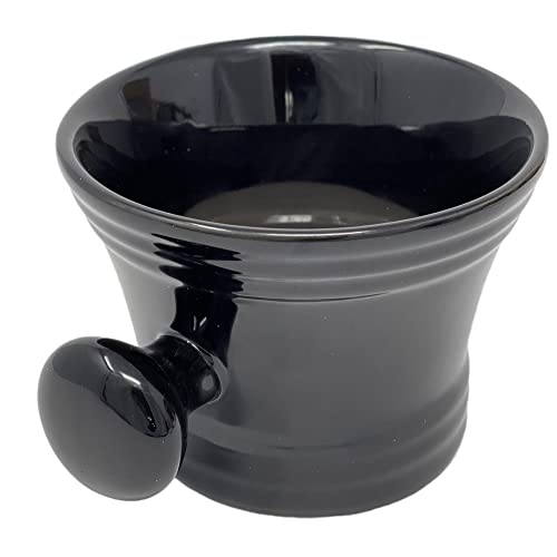 G.B.S Gents Heavy Duty Black Ceramic Shaving Bowl Mug with Natural Shave Soap - Pommel Handle, Black